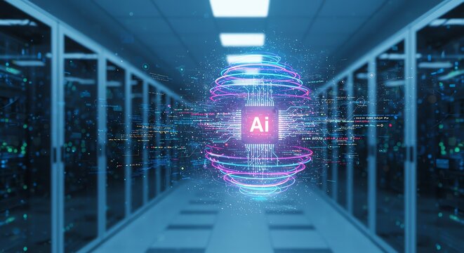 AI Powered Server Room Data Sphere Network Processing and Analytics