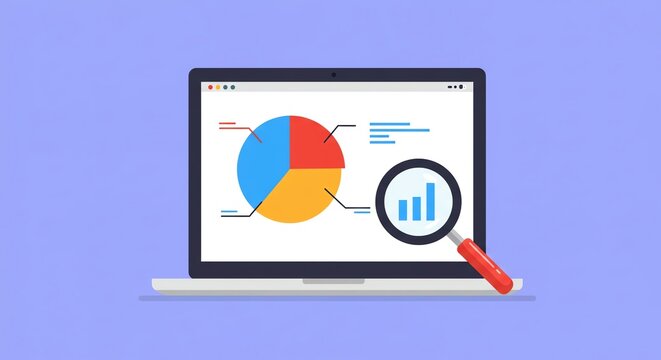 Business Data Analysis on Laptop Chart Review with Magnifying Glass