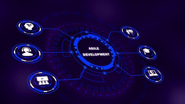 Agile development workflow, sprint planning and backlog, iterative software delivery, business technology network, virtual scrum dashboard interface