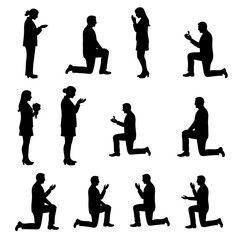 Obraz premium Silhouette collection depicting various people in different poses, including kneeling and gesturing.