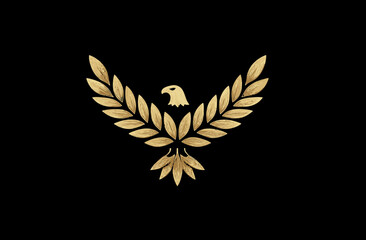 Golden eagle emblem formed by leaves, wings spread, on a black background
