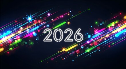 2026 New Year Celebration Colorful Abstract Neon Lights