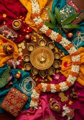 Diwali Festival Celebration with Diyas and Flowers.