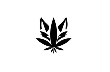 Black and white cannabis leaf illustration, with a stylized fox face incorporated into the design