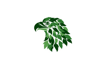 An eagle's head is made up of overlapping green leaves, set against a white backdrop © itol