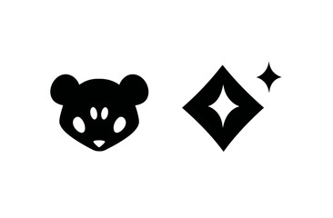 Cartoon bear face and shiny rhombus graphic
