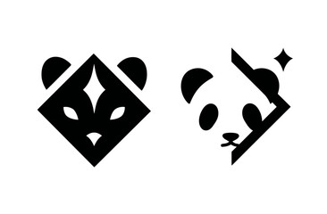 Two stylized animal faces, one black, one white, each within geometric frameworks