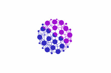 A network of connected circles, gradients transitioning between purple and blue, centered on white