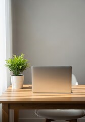 Fototapeta premium Modern Workspace with Laptop and Plant.