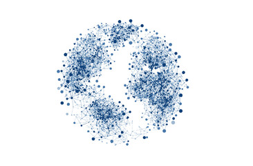 An abstract artistic rendering of a network of connected nodes in varying shades of blue