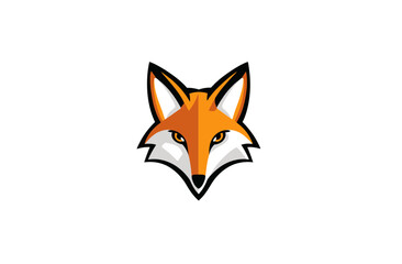 Obraz premium Stylized fox head design with orange fur, white patches, and black outlines on white