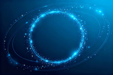 Abstract blue circular light pattern with glowing particles and concentric rings on a dark background