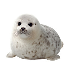 Png of cute baby harp seal pup lying down and looking at the camera isolated on transparent background adorable animal