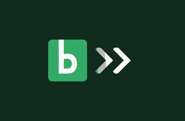 Graphic with letter 'b' in green square, two arrows pointing right on a dark background