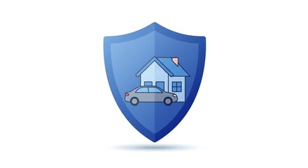 Home and Auto Insurance Symbol Car House and Shield Protection