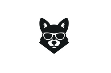 Stylized black silhouette of a fox wearing sunglasses on a white background