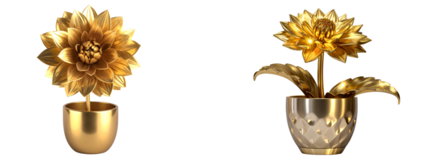 Golden Dahlia in Elegant Pot – Luxury PNG