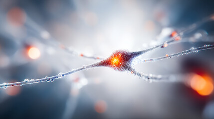 A close-up view of a neuron showing intricate connections and glowing elements, representing the complexity of human brain activity.