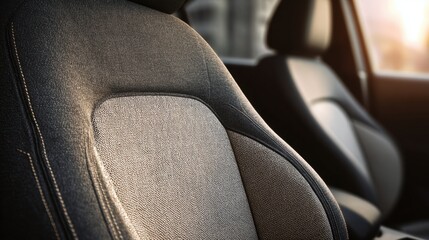 Fototapeta premium Car Seat: The image unveils the intricate design and texture of a car seat, showcasing its curves, the interplay of materials, and attention to detail.