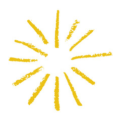 Yellow starburst with distressed textured rays. Hand drawn sparkle golden element with crayon effect. Great for festive greeting cards, holiday decor, and creative design Vector illustration