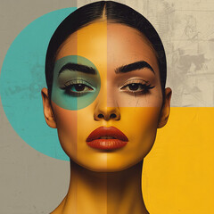 Woman's Portrait with Color Blocks and Geometric Shapes