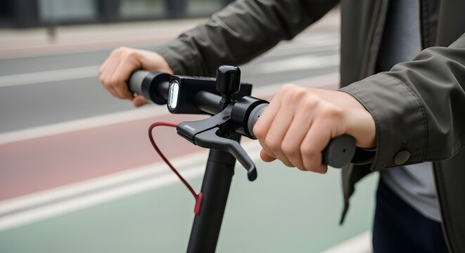 close up of person riding electric scooter urban mobility