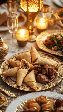 AI image: Lavish Iftar feast golden tableware for Ramadan celebration luxurious dining experience