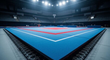 Professional Blue Wrestling Mat in a Grand Sports Arena.
