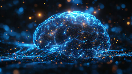 A glowing, digital brain representation showcasing neural connections and data flow, symbolizing intelligence and technology.