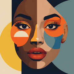 Woman's Portrait with Split Skin Tone and Geometric Shapes