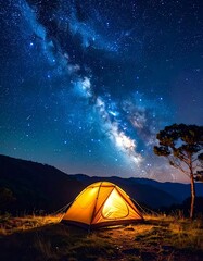 Illuminated tent under a starry night sky (1)