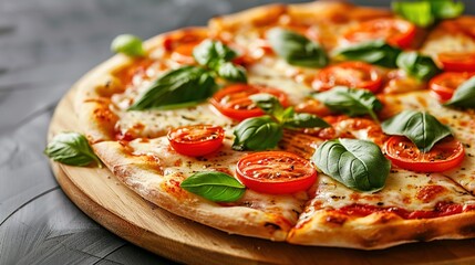 A Freshly Baked Margherita Cheese Pizza, Topped Generously With Ripe Tomatoes and Fresh Basil Leaves&mdash;Golden Crisp Crust, Melting Cheese, and Vibrant Toppings Capturing Authentic Italian Pizza Flavors