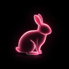 A luminous pink rabbit silhouette on a black background, glowing with soft light. Modern and abstract art piece, perfect for minimal design.