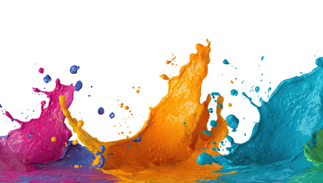 Vibrant paint splashes on black background