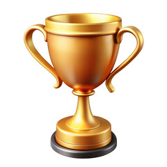 Shiny golden trophy cup with two handles isolated on transparent background
