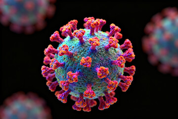 Microscopic visualization of a virus particle with surface spike proteins