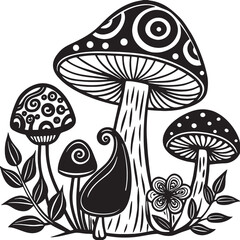 Whimsical Forest Mushrooms Coloring Page
