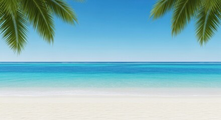 Tropical paradise beach scene with palm trees and azure ocean waves serene summer getaway