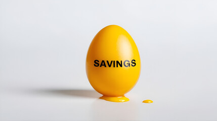 spilled egg yolk with savings word. Money loss concept