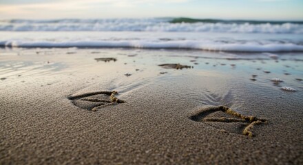 Sandy Beach Footprints - A Tranquil Ocean Scene at Dusk.