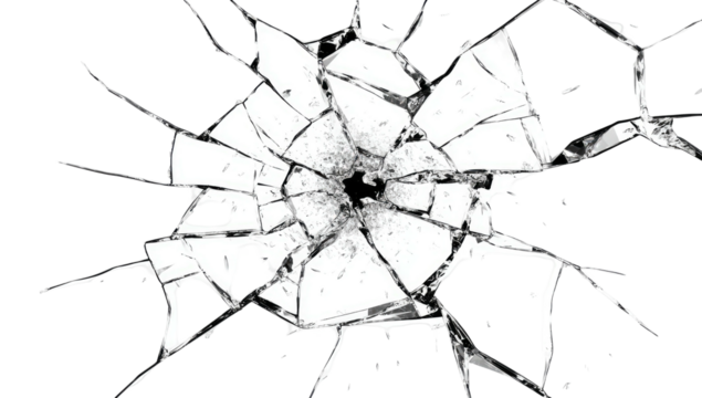 Shattered glass, radial cracks