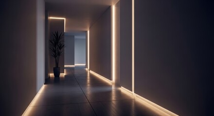 Fototapeta premium Modern Minimalist Interior Corridor Lighting Design.
