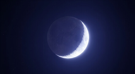 Glowing Crescent Moon Hanging Mysteriously in the Deep Dark Sky
An enchanting and high-impact astronomical close-up of a waxing or waning crescent moon
