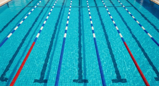 Empty Swimming Pool with Clear Blue Water and Lane Lines. - Powered by Adobe