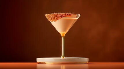 Elegant dessert cocktail served in a classic martini glass on a stylish pedestal with a warm, inviting background