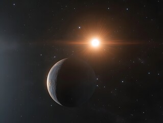 Naklejka premium Distant Planet Orbiting Bright Star