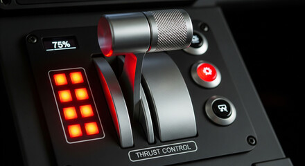 Close-up of Modern Silver Thrust Control Lever with Red Lights
An ultra-close-up and detailed shot of a single thrust control lever or throttle from an advanced aircraft or futuristic console
