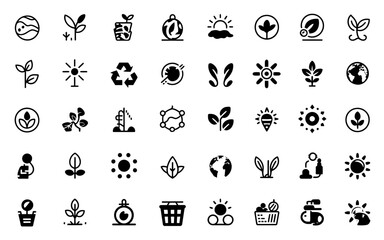 Diverse collection of scalable eco-friendly icons for sustainable design projects vector art silhouette