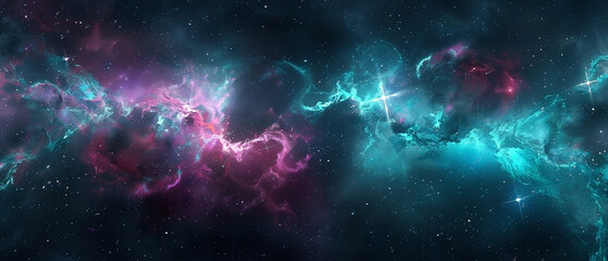 Fototapeta premium Colorful cosmic cloudscape with stars creating a celestial tapestry backdrop