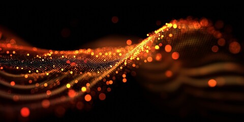 Captivating glowing orange waves in a dark background showcasing light patterns and movement